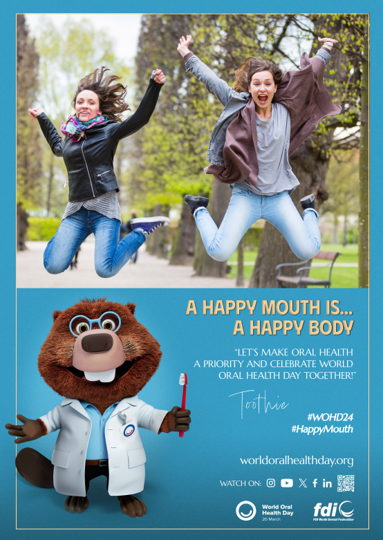 Oral health day poster. A happy month is a happy body