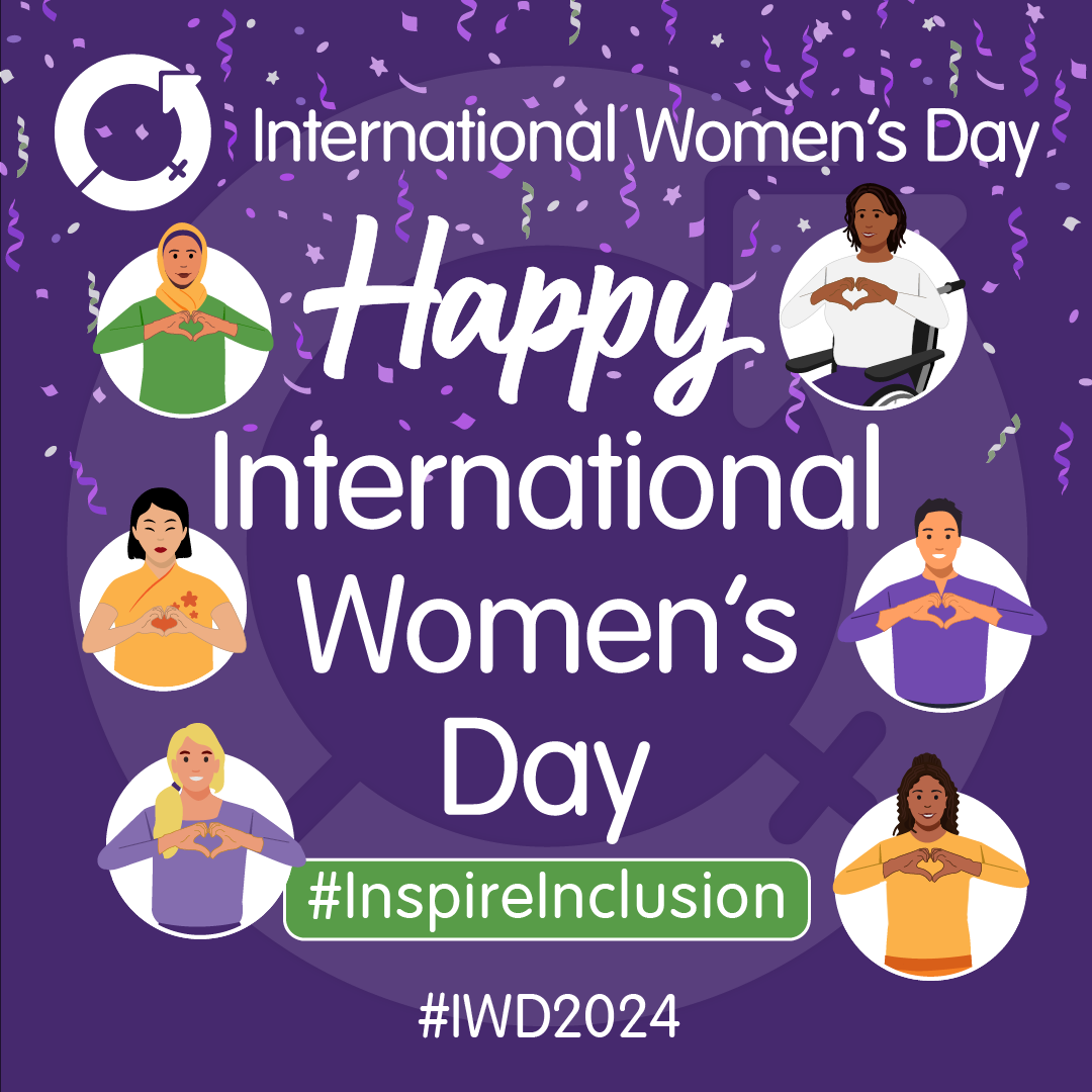 Happy International Women's Day poster. #InspireInclusion 