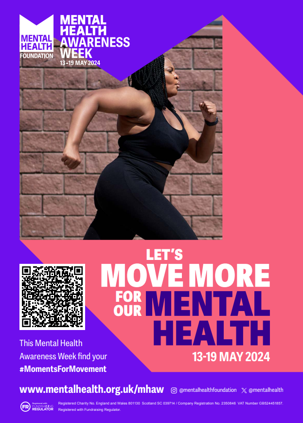 Mental health awareness week poster - let's move more for our mental health 13-19 may 2024.